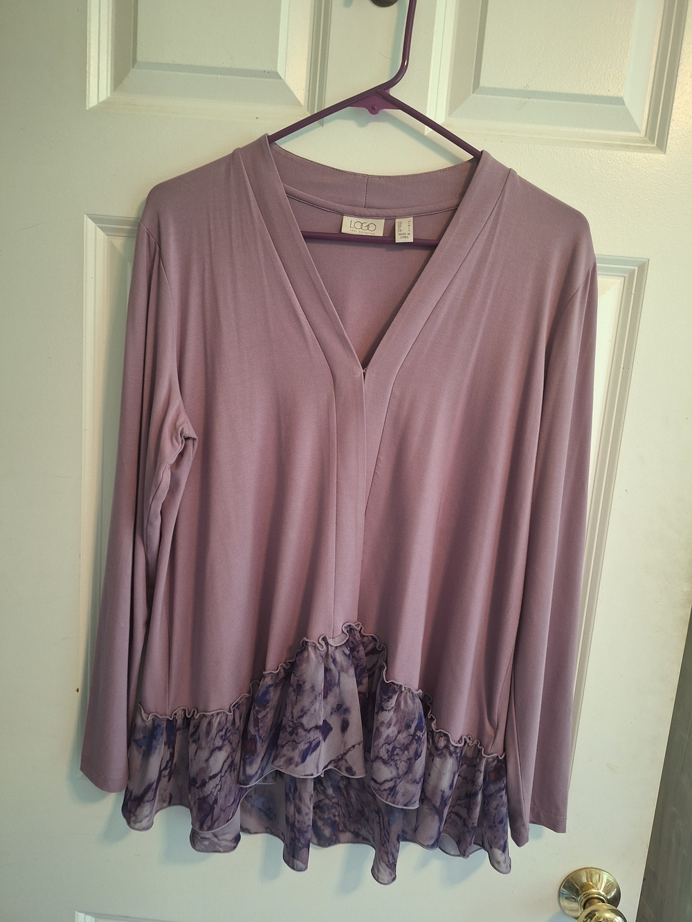 LOGO by Lori Goldstein Mauve V-Neck Ruffle-Hem Tunic